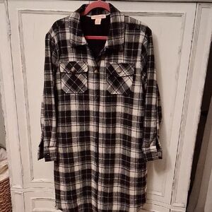 Black and White Plaid Button-Front Fleece Lined Oversized Coat